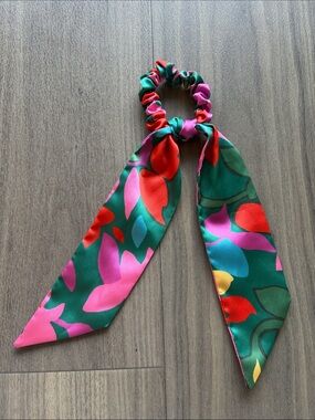 Green Floral Satin Scarf Scrunchie